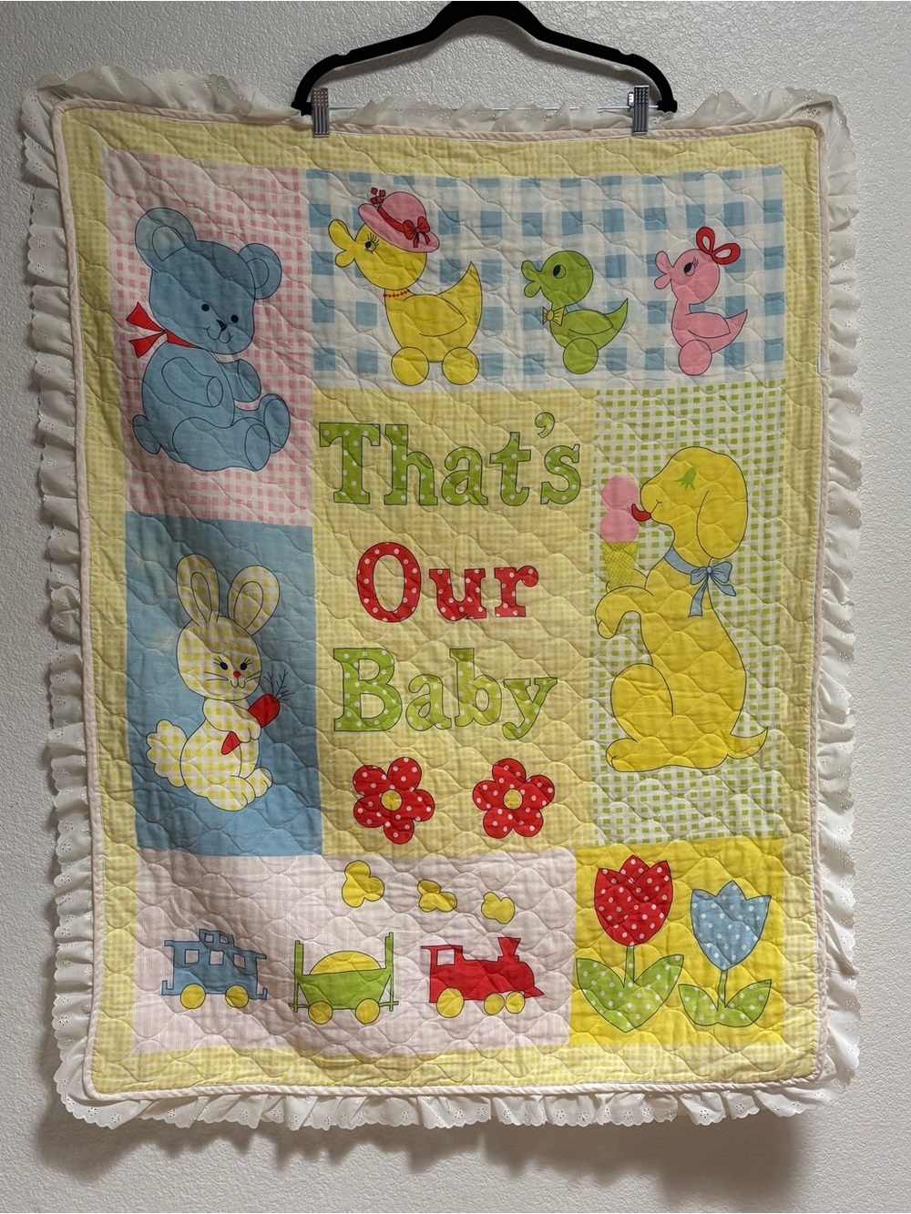 Vintage Pastel Baby Quilt "That's Our Baby"